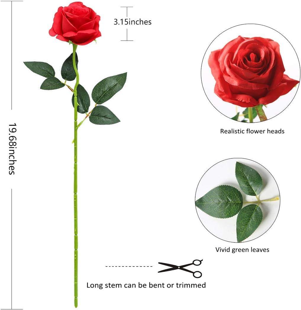 Red Fake Roses Artificial Flowers - 10 Pcs Fake Artificial Roses Silk Flowers with Stems for Home Wedding Hotel Office Centerpiece Decor