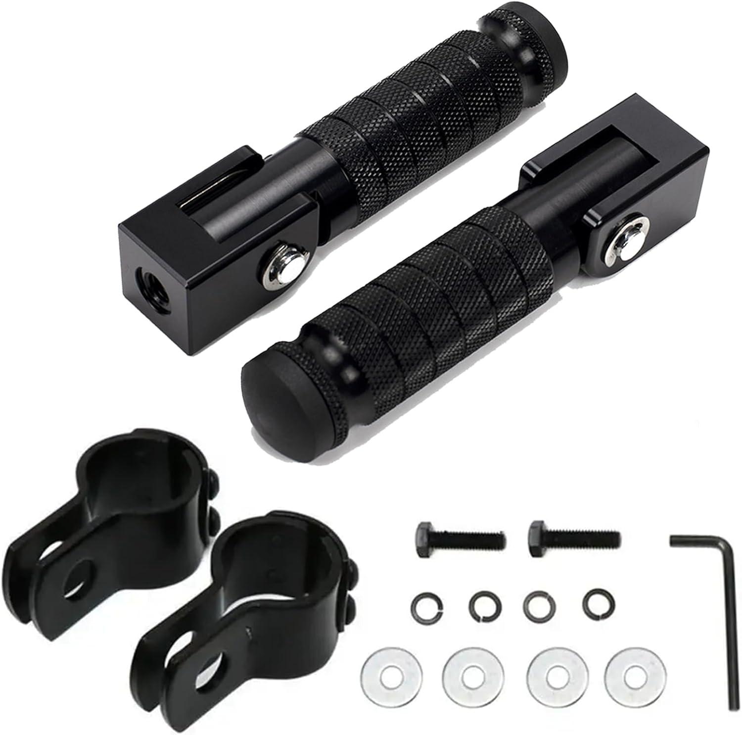 XINGWU M8 Motorcycle Foot Pegs 90 Degree Foldable Footpegs CNC Anti-Skid Footrest Universal for Yamaha Honda Suzuki Aprilia Electric Car Motorbike Mini Bike Dirt Pit Bike Passenger Pedal (Black)