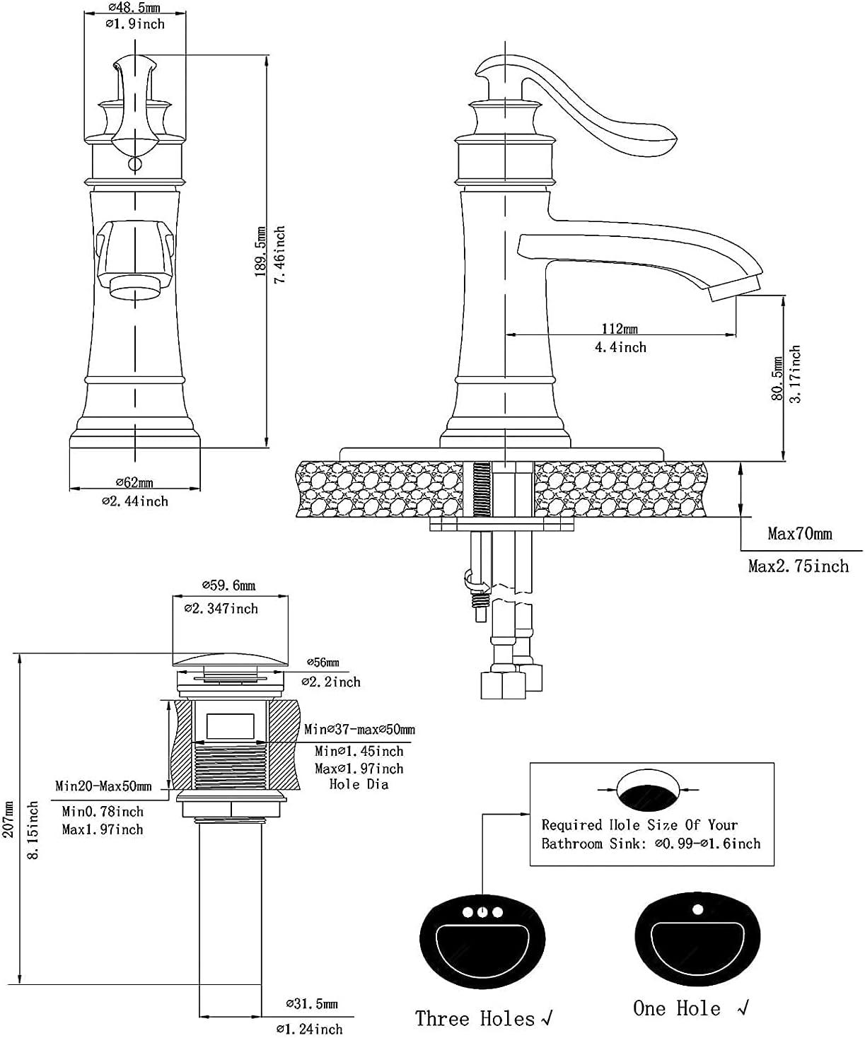 Single-Hole Single-handle Bathroom Faucet with Drain Assembly