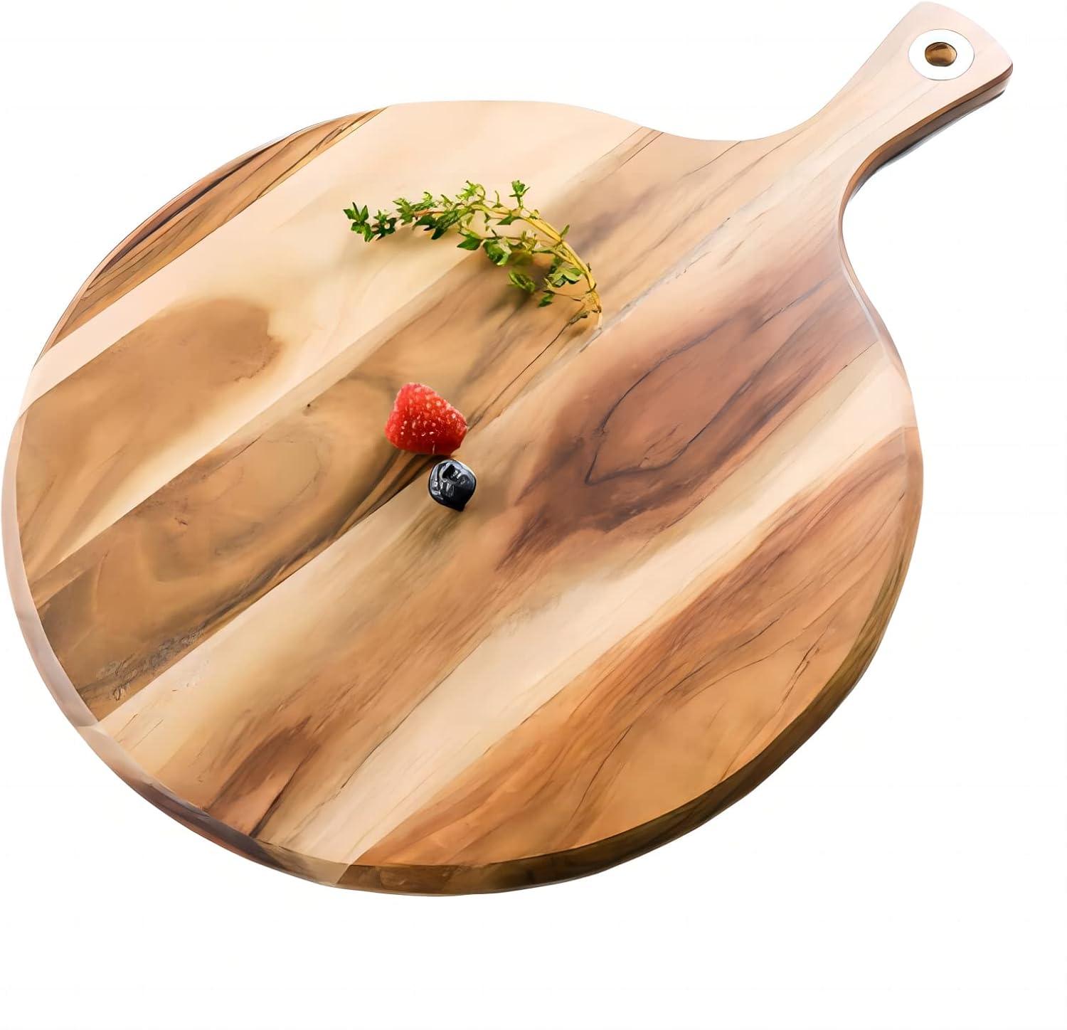 Acacia Wood Pizza Peel,12” Cutting Board, Cheese Paddle Board, Bread and Crackers Platter for Serving and Minor Food Prepare with Handle - 16 x 12 x 0.5 Inch
