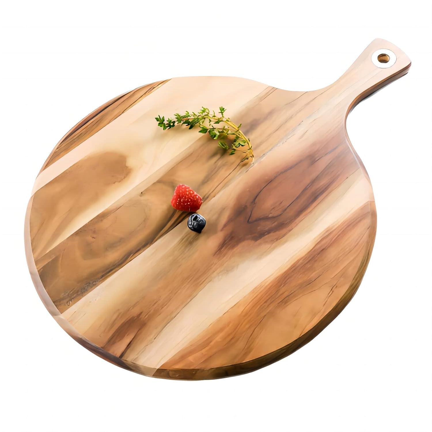 Acacia Wood Pizza Peel,12” Cutting Board, Cheese Paddle Board, Bread and Crackers Platter for Serving and Minor Food Prepare with Handle - 16 x 12 x 0.5 Inch