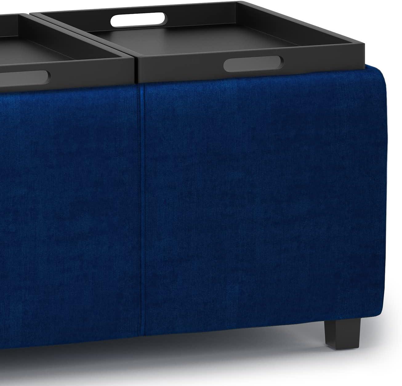Simpli Home Avalon 42"W Upholstered Storage Ottoman with 3 Flip-Over Serving Trays