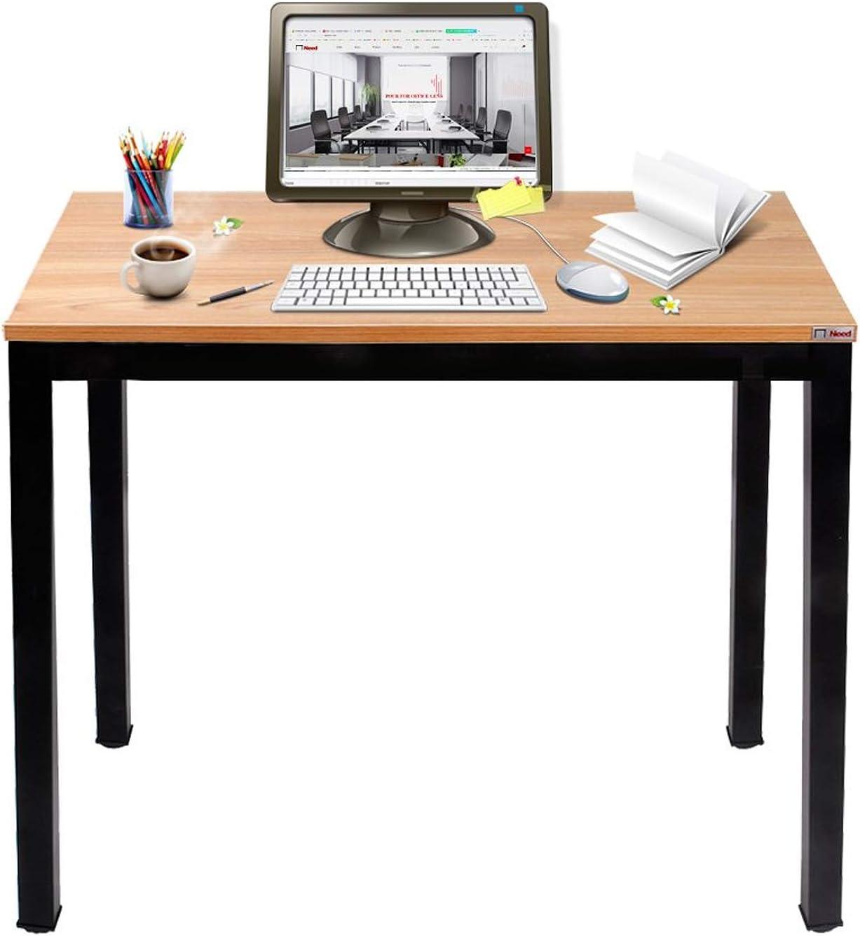 Teak and Black Rectangular Computer Desk with Drawer