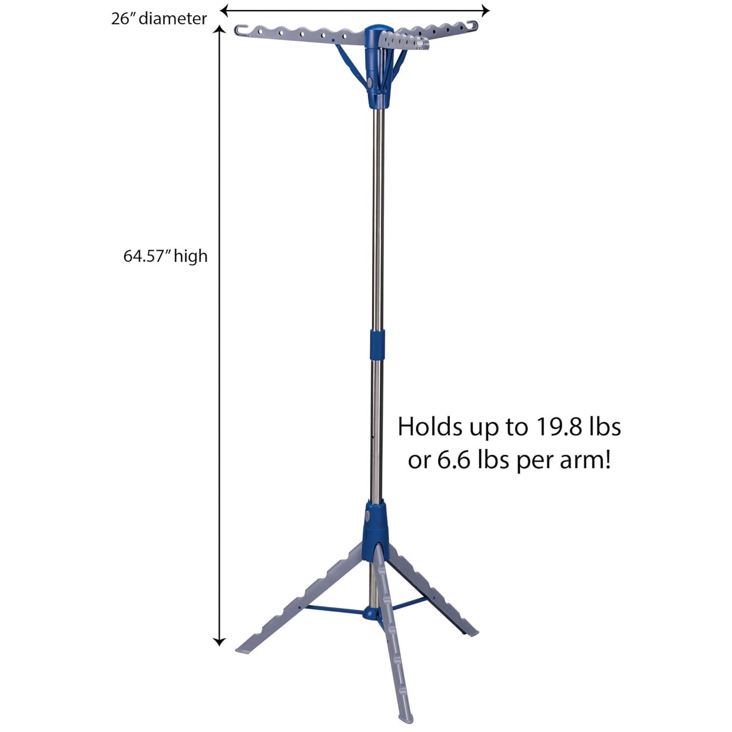 Silver and Blue Collapsible Tripod Clothes Drying Rack