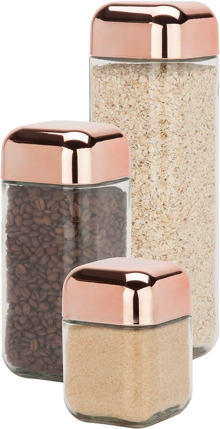 Clear Glass 3-Piece Storage Jar Set with Copper Lids