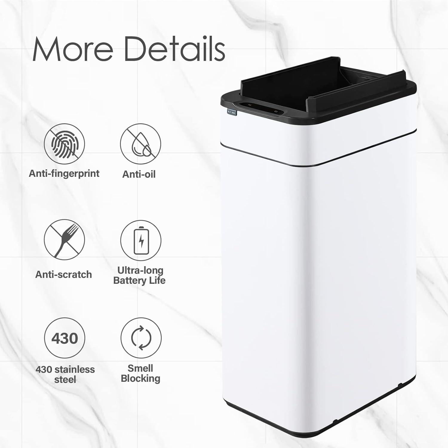 Kitchen Trash Can - ELPHECO - 40 Liter / 10.6 Gallon Automatic Trash Can with Butterfly Lid, Brushed Stainless Steel Finish, Motion Sensor Garbage Can for Kitchen, Office, Living Room, Outside, 6 AAA