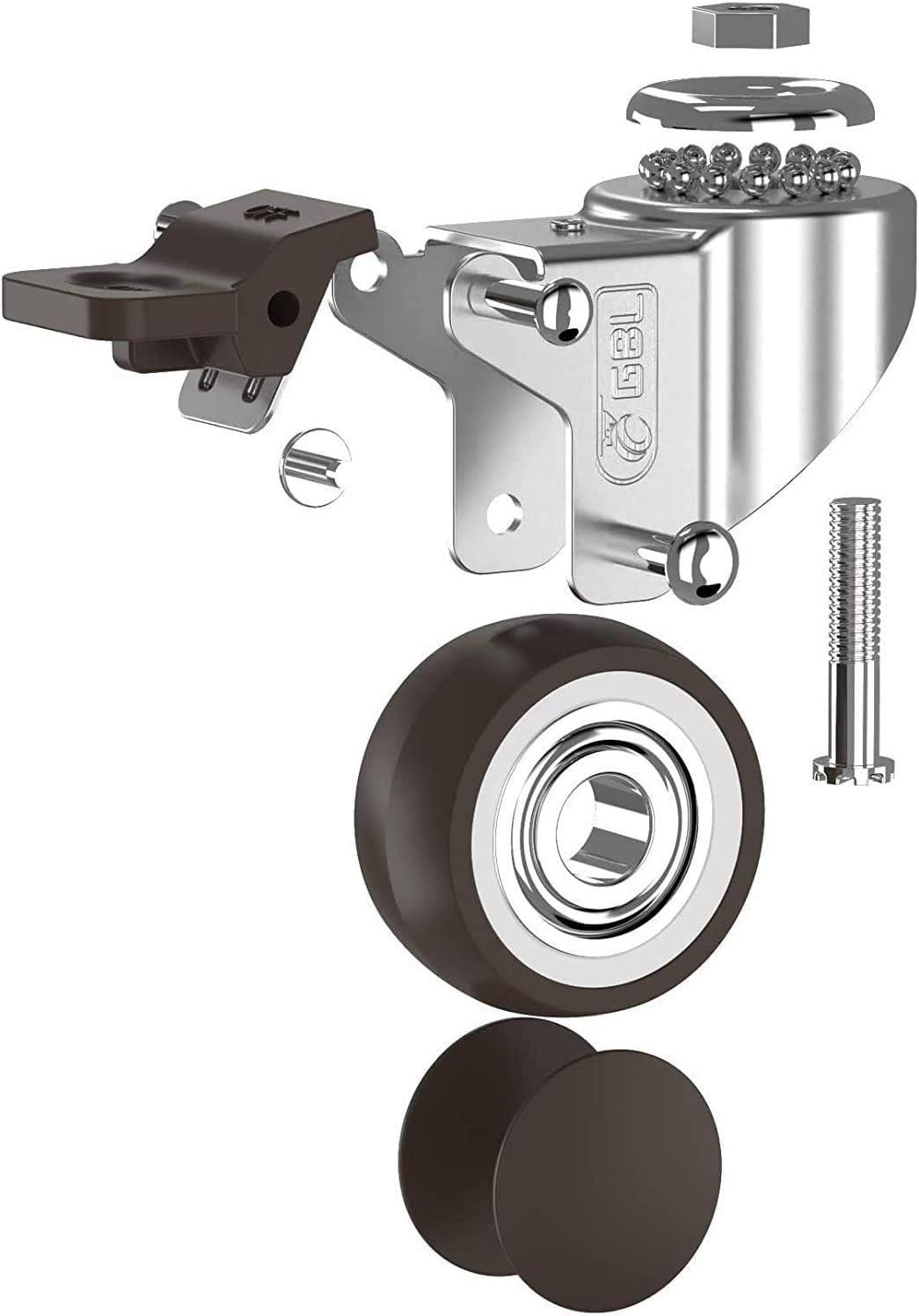 GBL 1" inch Small Caster Wheels with 2 Brakes + M8x20mm Screws - 90Lbs - Low Profile Castor Wheels with Brakes - Set of 4 No Floor Marks Silent Casters - Mini Wheels for Cart