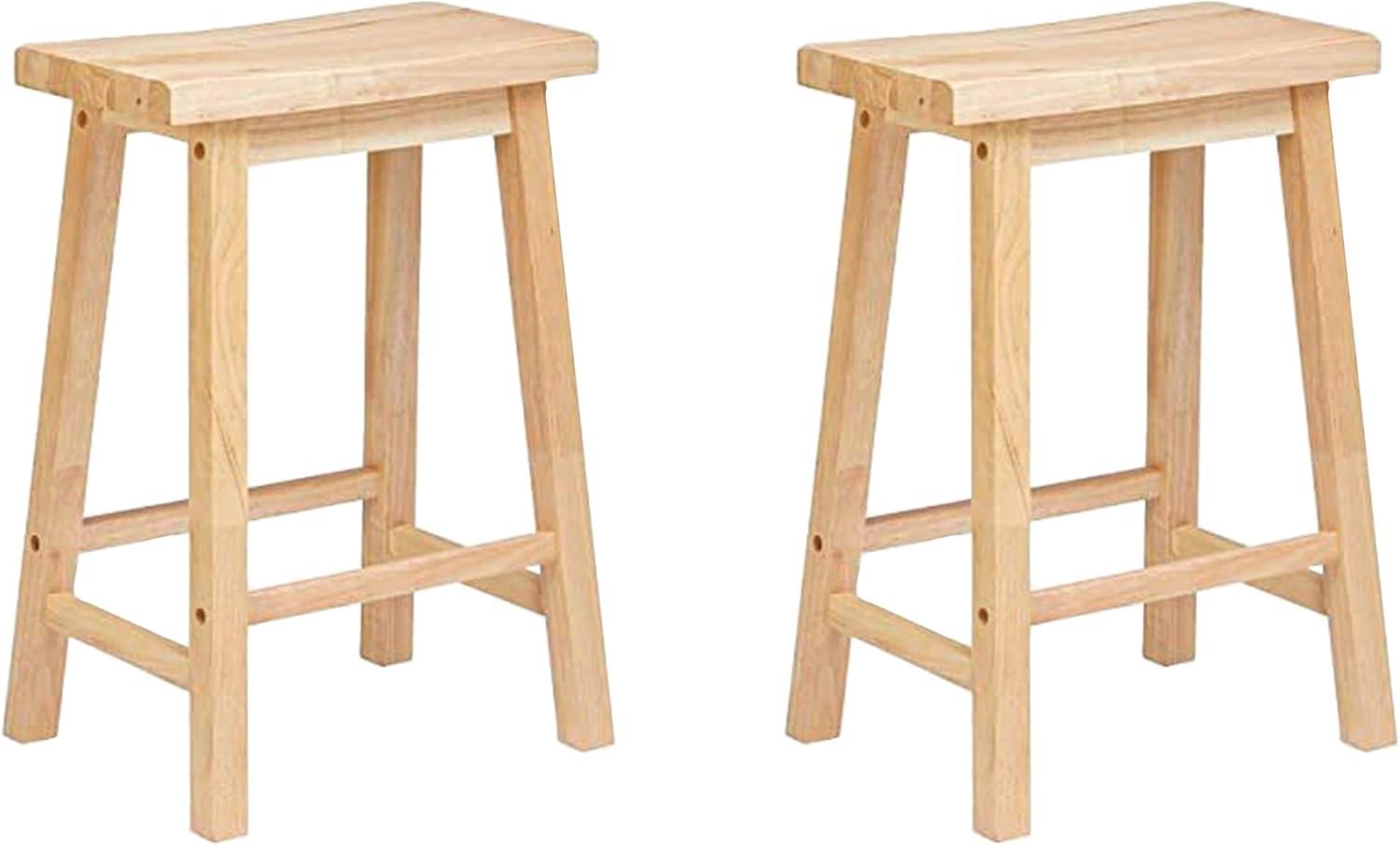 PJ Wood Classic Saddle-Seat 29" Tall Kitchen Counter Stool for Homes, Dining Spaces, and Bars w/ Backless Seat, 4 Square Legs, Natural (2 Pack)