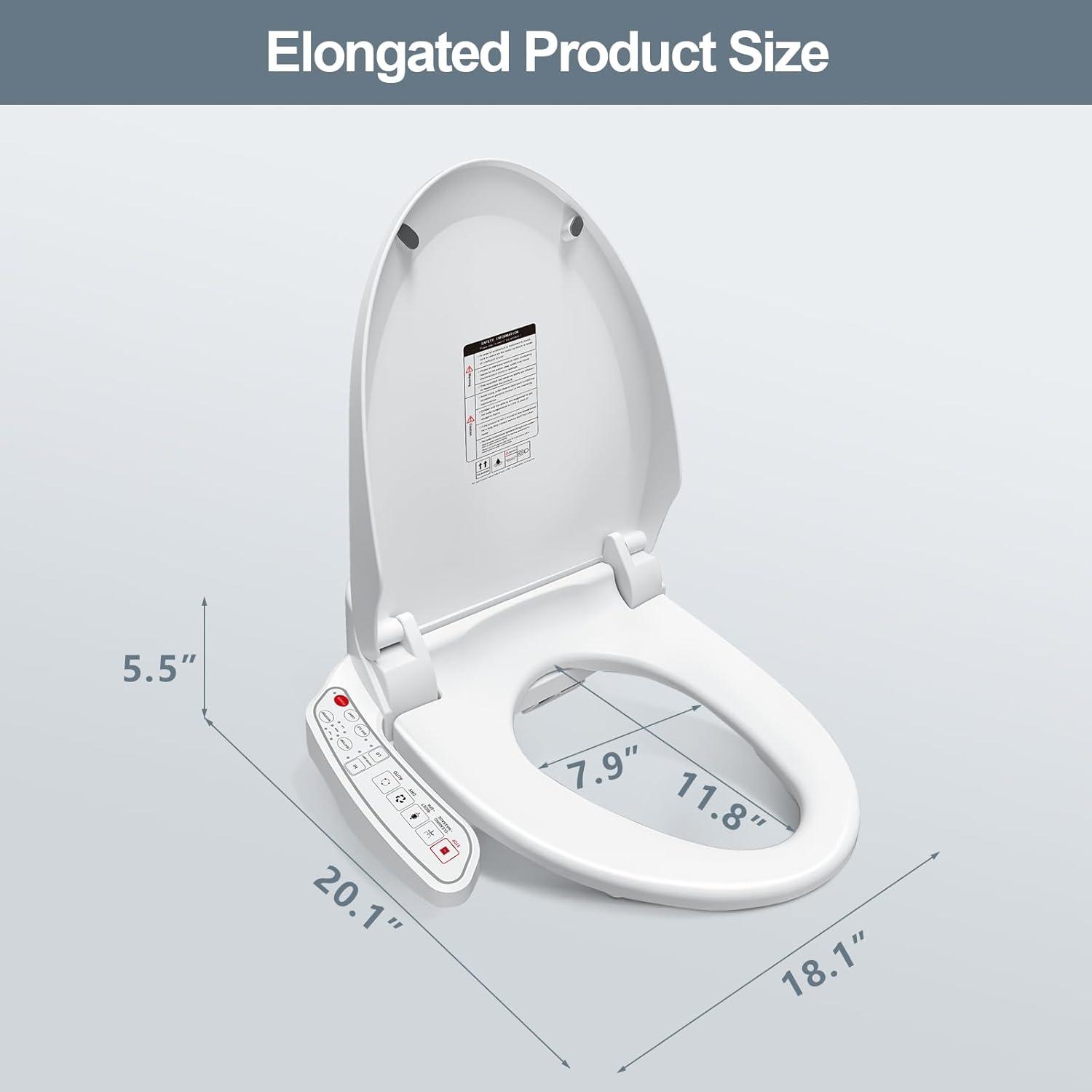 Elongated White Smart Bidet Toilet Seat with Heated Dryer