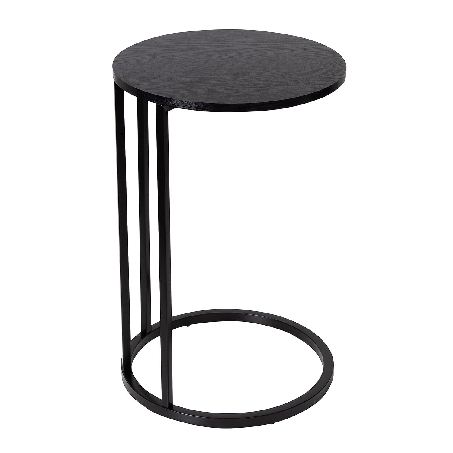 Honey-Can-Do Wood and Metal Round End Table, Black
