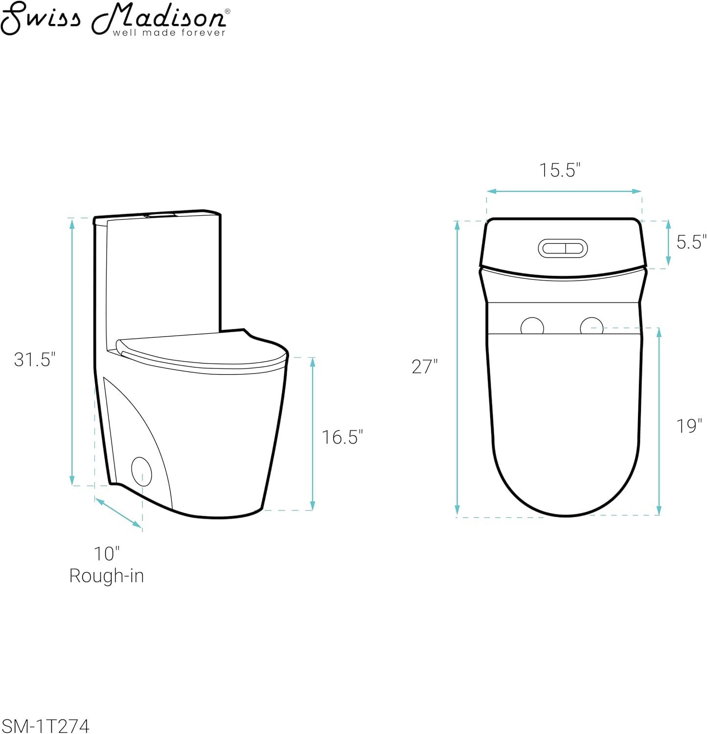 St. Tropez One Piece Elongated Toilet Dual Vortex Flush 1.1/1.6 gpf with 10" Rough In