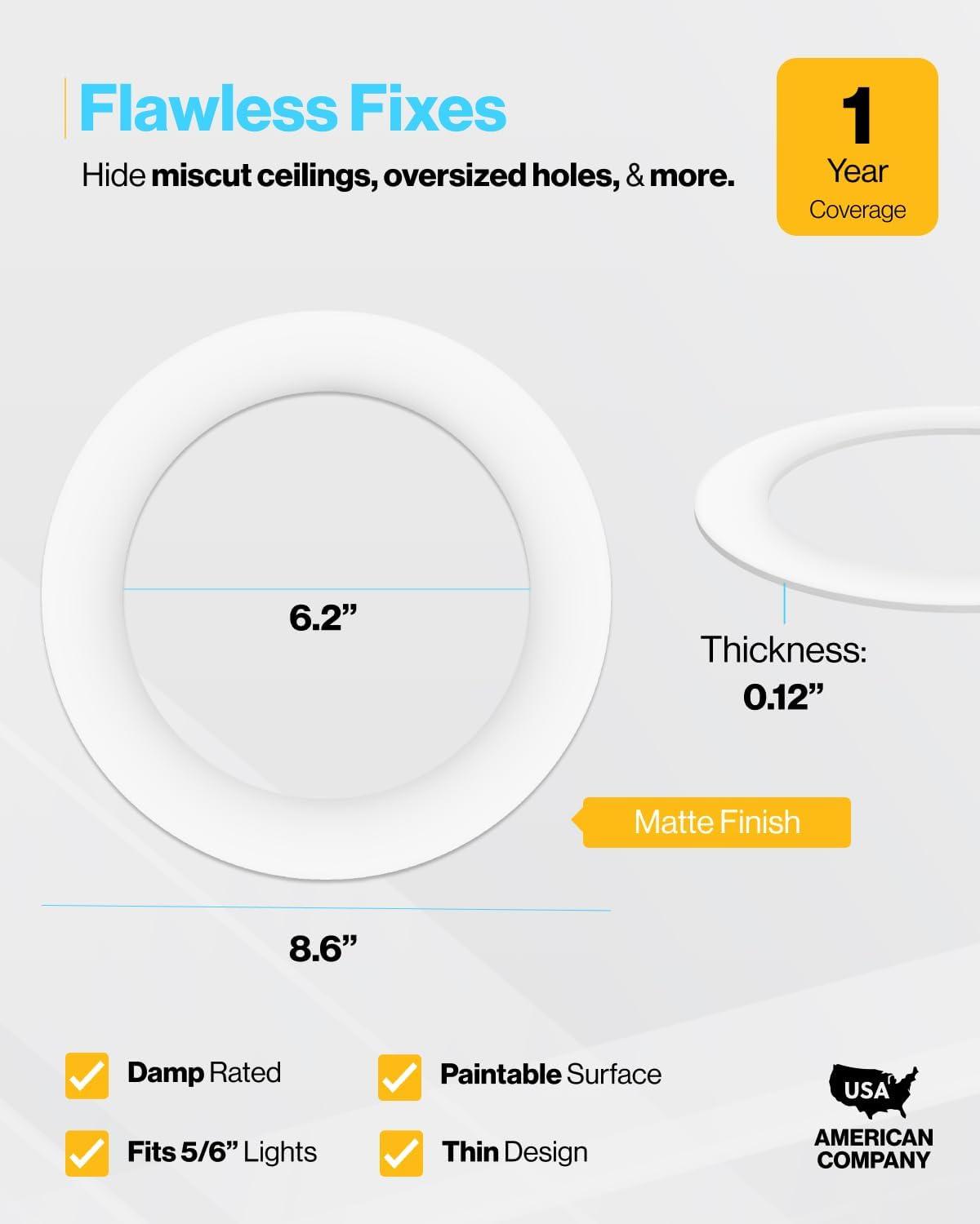 6 Pack Gloss White Goof Trim Ring for 6" Inch Recessed Lighting Trim Can Light Trim for Down Light, Outer Diameter 8 Inches