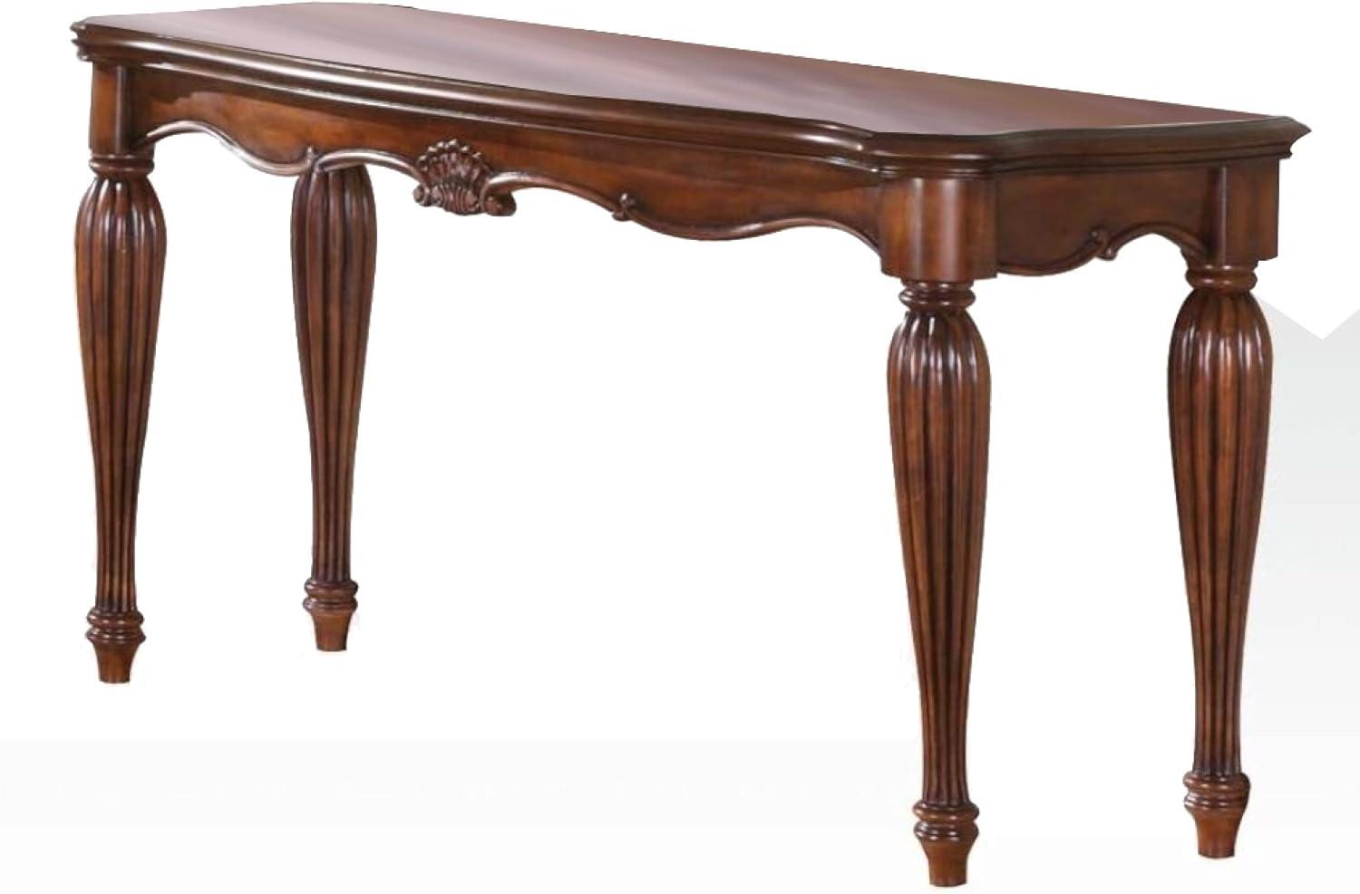 Cherry Brown Carved Wood Sofa Table with Storage