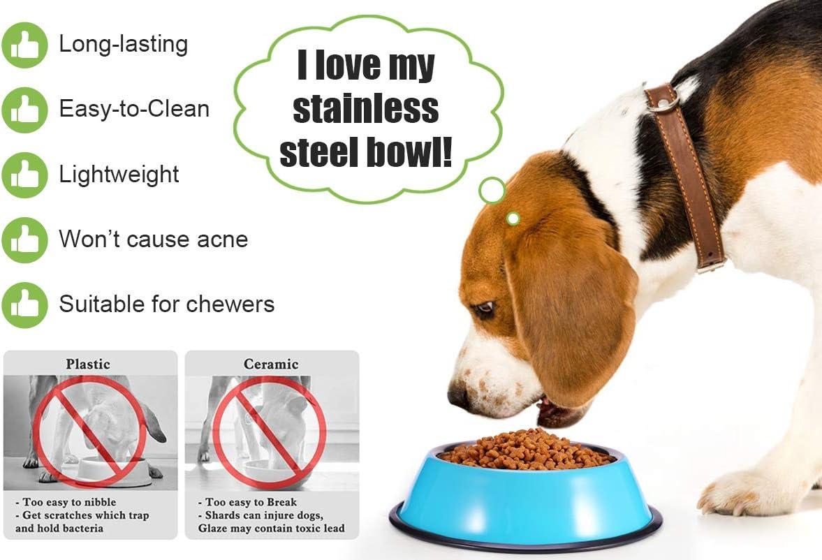 Stainless Steel Dog Bowls, Food and Water Non Slip Anti Skid Stackable Pet Puppy Dishes for Small, Medium and Large Dogs (2 Pack)