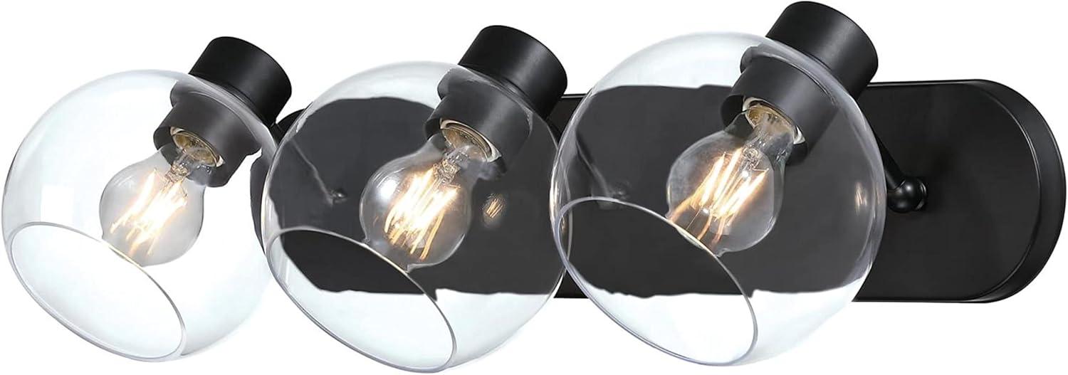 Hyson Three Light Wall Fixture, Matte Black & Clear Glass