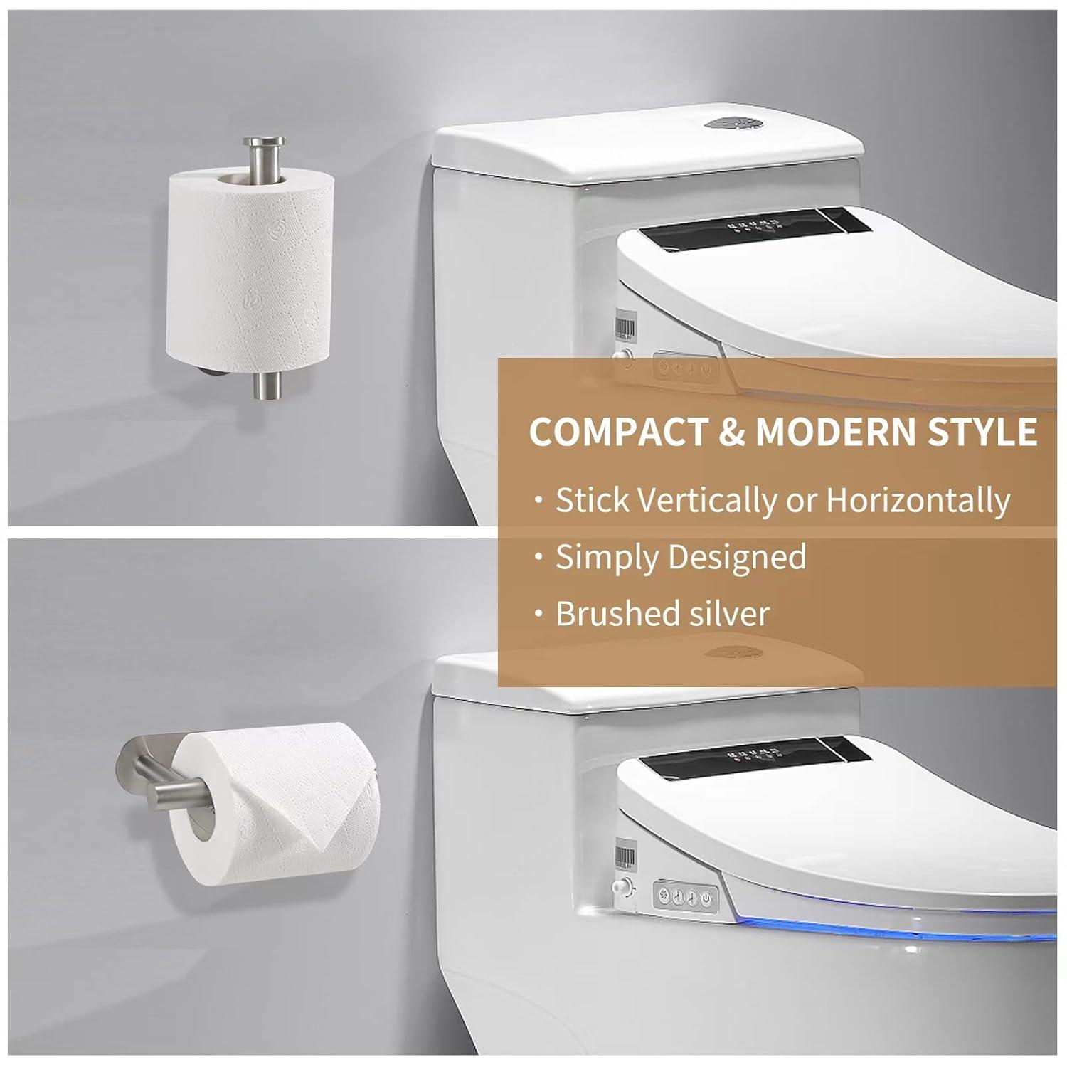 Toilet Paper Holder,Brushed Nickel,Wall Mount, Upgraded Adhesive Toilet Roll Holder,no Drilling,Bathroom/Rv/Washroom,SUS 304 Stainless Steel,Rustproof (Brushed Nickel, 1 Piece)
