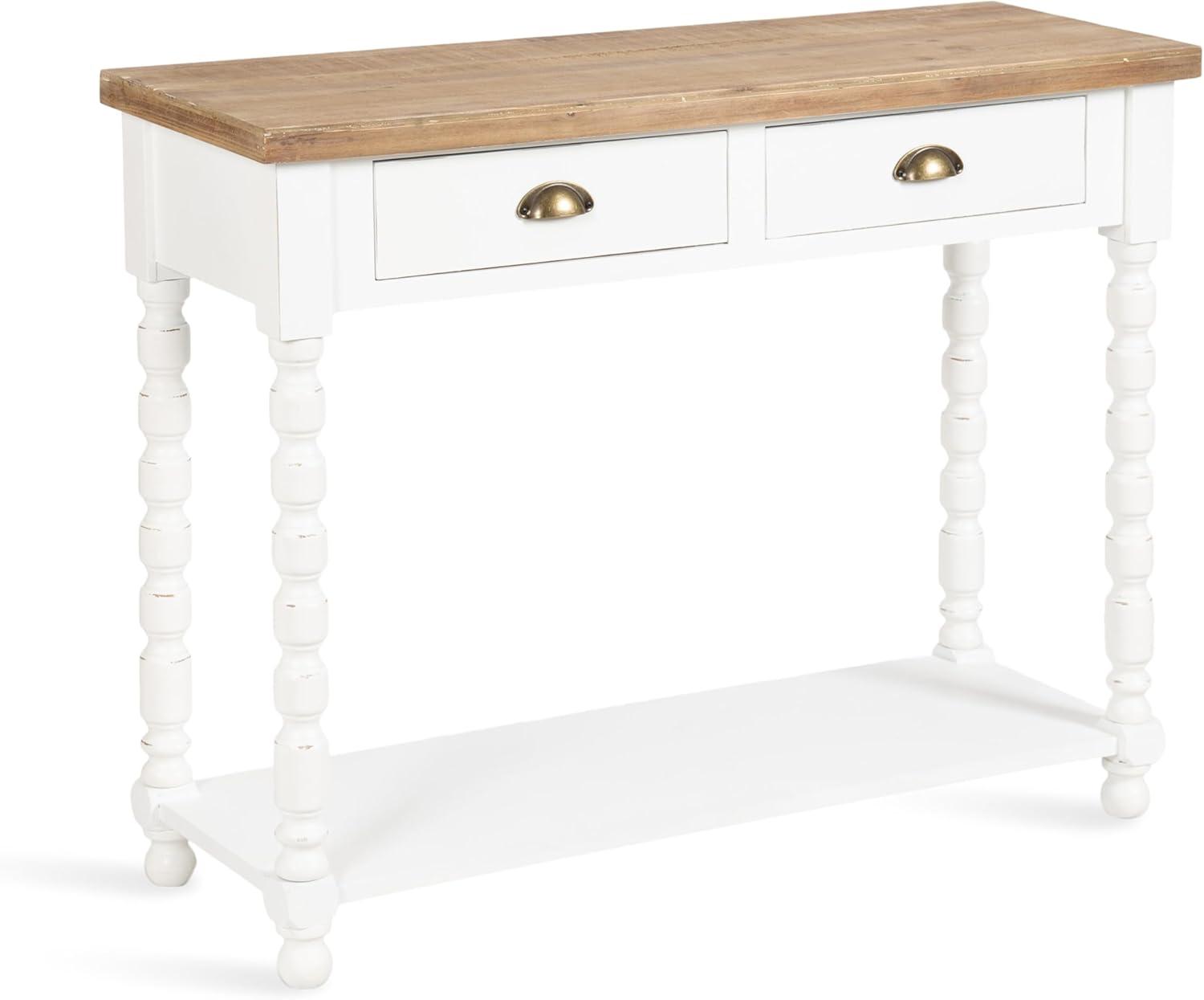 Kate and Laurel Rutledge Coastal Wooden Console Table with Shelf, 40 x 14 x 33, Hazelnut and White, Traditional Wood Entryway Table with Drawers and Decorative Turned Legs for Entry Storage Options