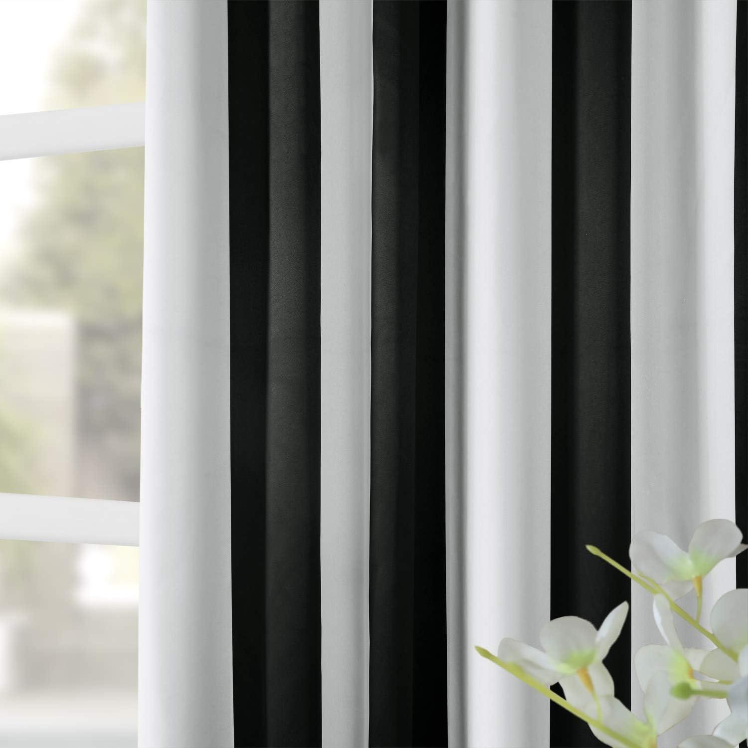 Black and White Striped Blackout Polyester Curtain Panel