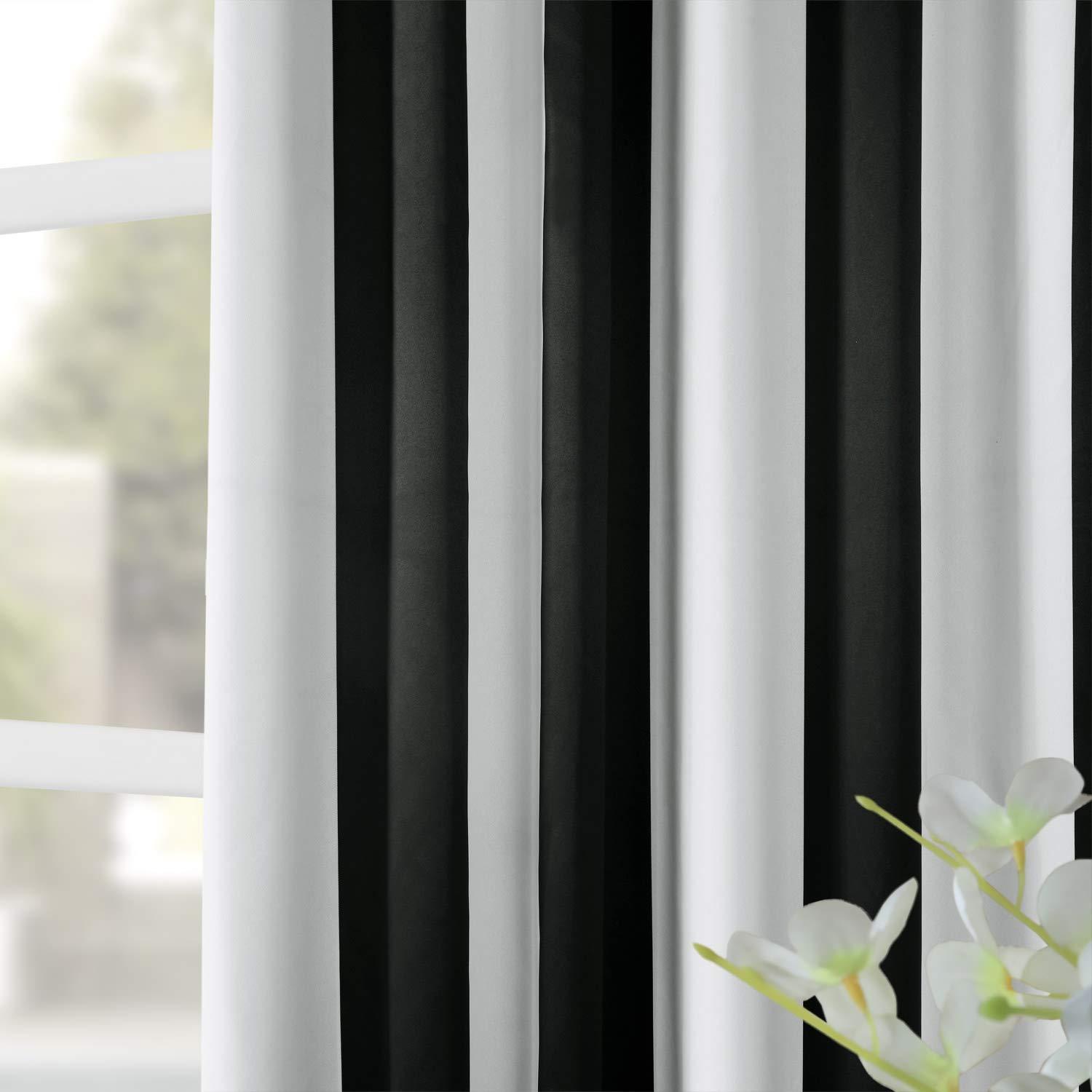Awning Black & Fog White Stripe Blackout Room Darkening Curtain (1 Panel), Awning Black & Fog White, 50W X 108L