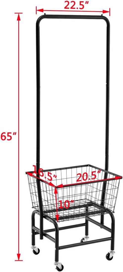 Black Metal Rolling Laundry Cart with Wire Storage Rack