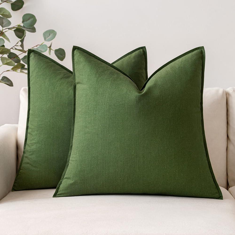 Olive Green Linen and Cotton 18x18 Inch Pillow Covers, Pack of 2