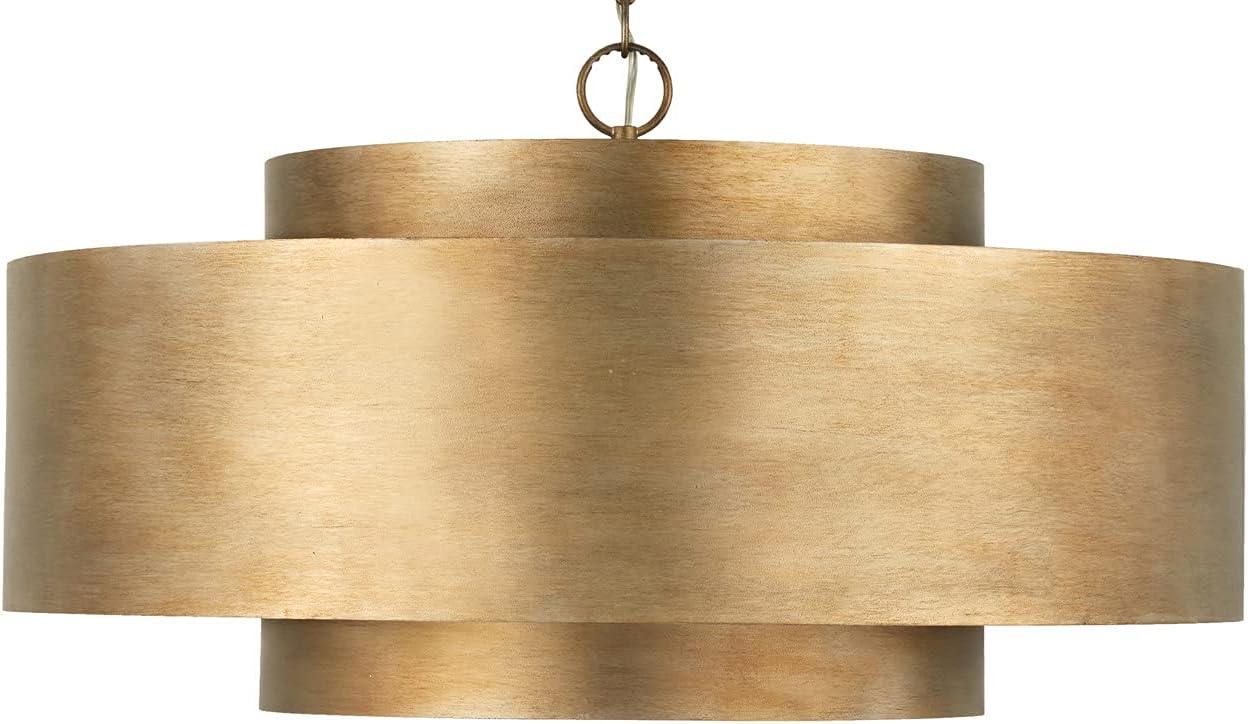 Mystic Luster Gold Drum Pendant with Distressed Finish