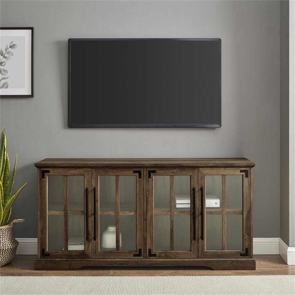 Pemberly Row Farmhouse 4 Door Wood TV Stand for TVs up to 58" in Rustic Oak