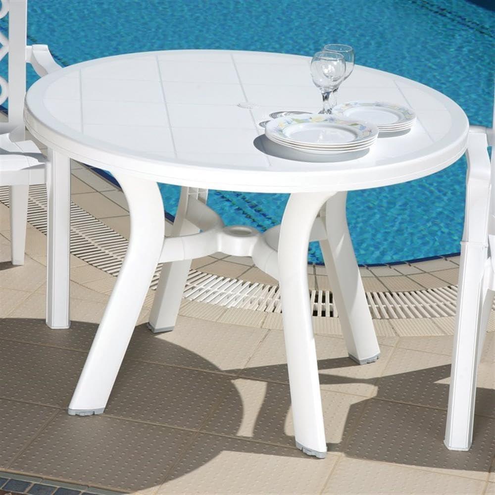 Compamia Truva Transitional Plastic 42" Round Resin Patio Dining Table in White