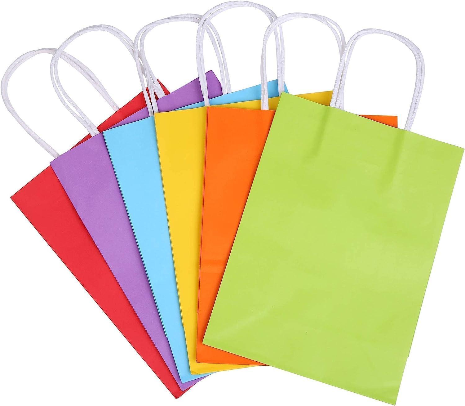 BagDream 24 Pack Rainbow Gift Bags with Handles, 6 Colors Small Party Favor Bag Goodie Bags for Kids Birthday, Party Favors, Birthdays & Celebrations, 5.25x3.75x8"