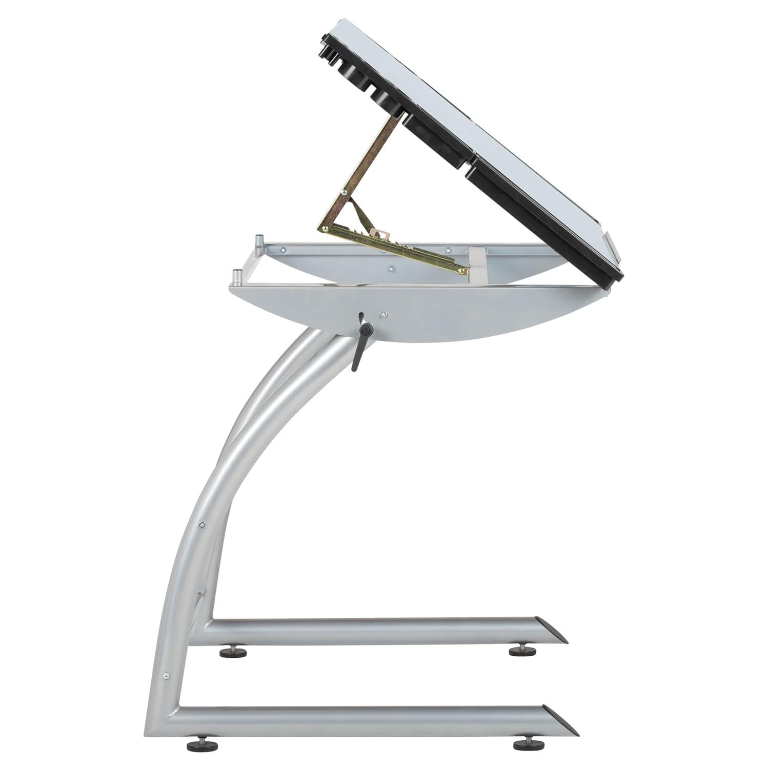 Inbox Zero Cournoyer Glass Top Metal Base Drafting Table