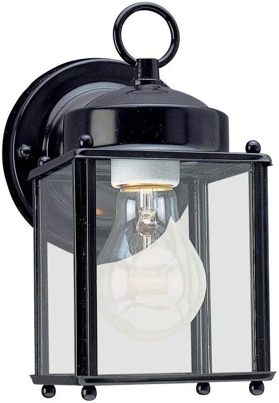 8592-12 New Castle One-Light Outdoor Wall Lantern with Clear Glass Panels, Black Finish