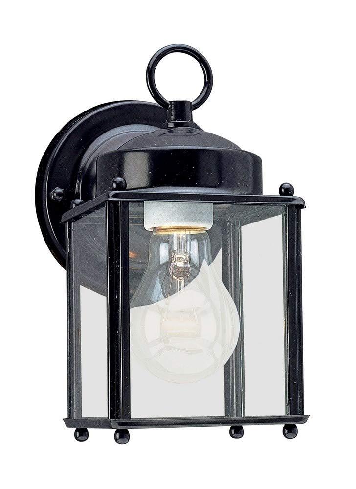 Sea Gull Lighting 8592-12 New Castle One-Light Outdoor Wall Lantern with Clear Glass Panels, Black Finish