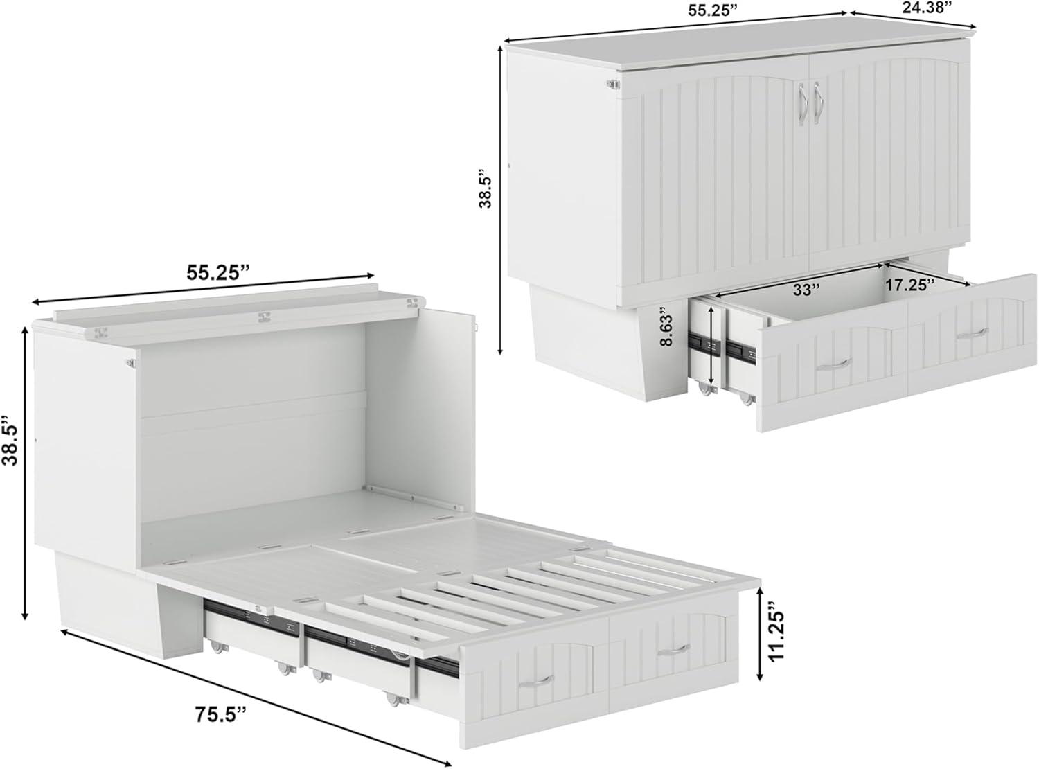 Nantucket Full Size Wood Murphy Bed Chest w/Mattress & Built-in Charger in White