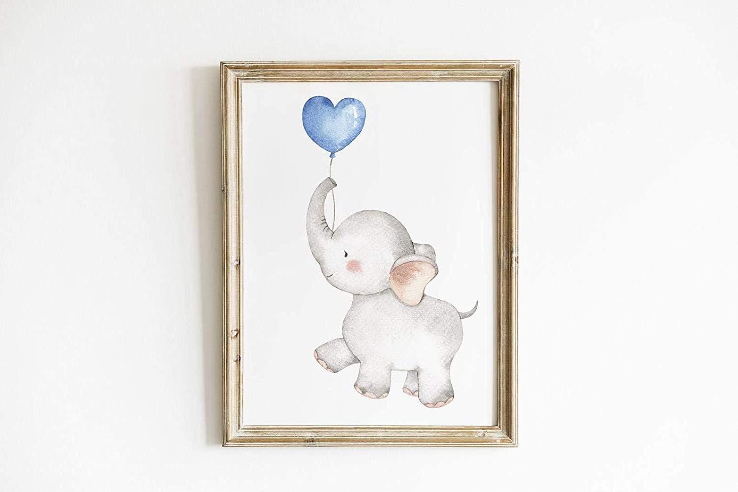 iMagitek Set of 6 Unframed Baby Boy Wall Art Prints, Blue Elephant Wall Decor with Balloons for Boy's Room (8" x 10")