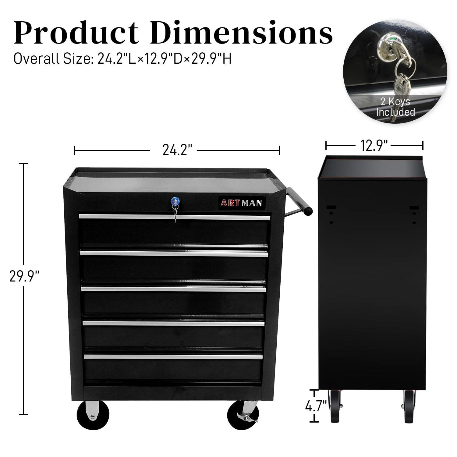 Kselythan Rolling Tool Chest,Tool Cart On Wheels,With 4 Wheels 5 Drawers,Tool Storage Cabinet With Lock & Key,For Garage Warehouse Repair Shop,Black