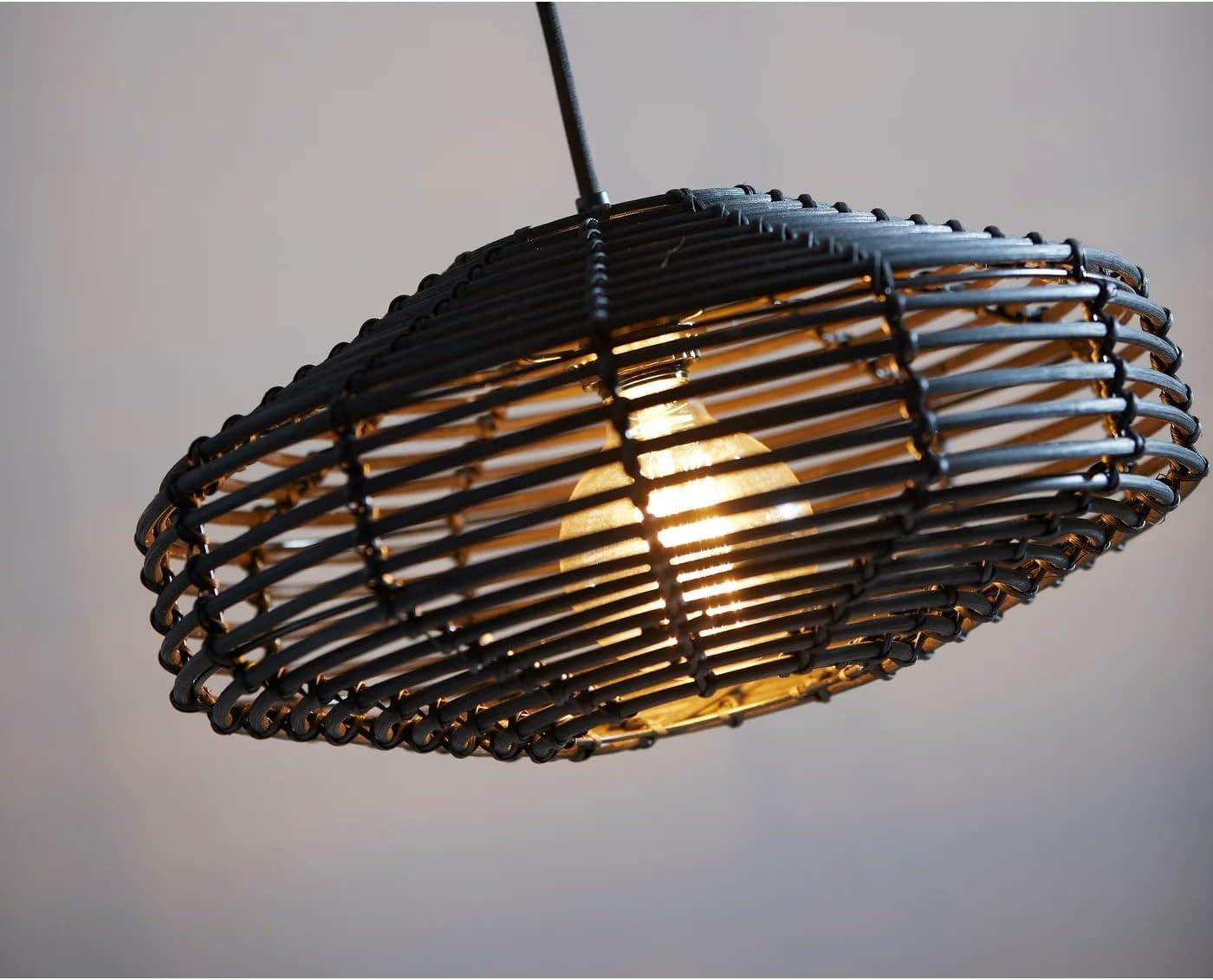 7" Kingston Pendant Ceiling Light Black - Adesso: Bohemian Rattan Design, Vintage Bulb Included