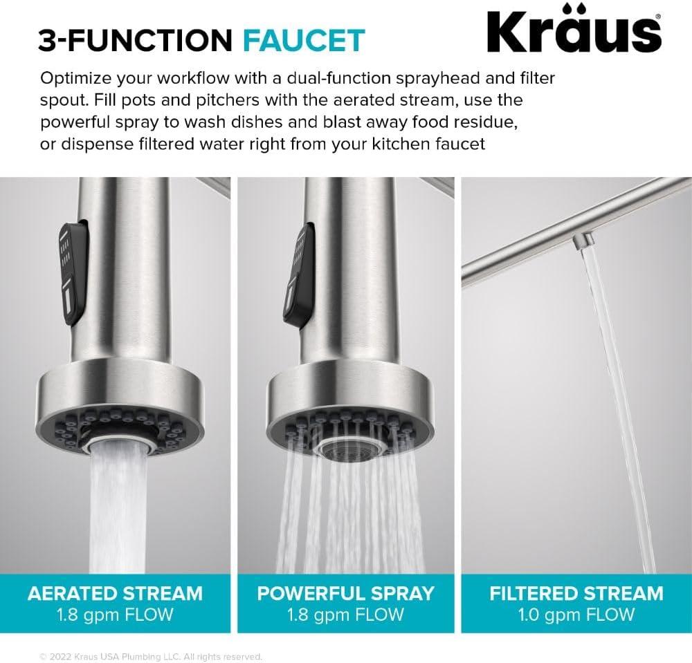 KRAUS Bolden 2-in-1 Commercial Style Pull-Down Single Handle Water Filter Kitchen Faucet for Reverse Osmosis or Water Filtration System