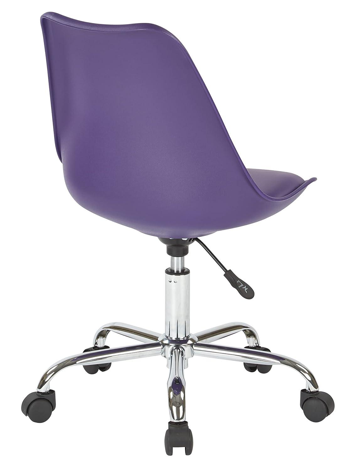 Emerson Office Chair with Pneumatic Chrome Base Purple - OSP Home Furnishings: Swivel, Armless, Adjustable Height
