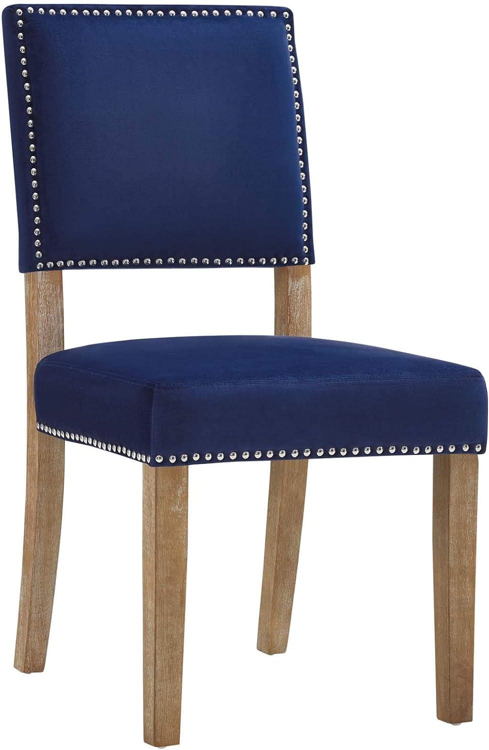 Elegant Navy Velvet Upholstered Dining Side Chair with Nailhead Trim