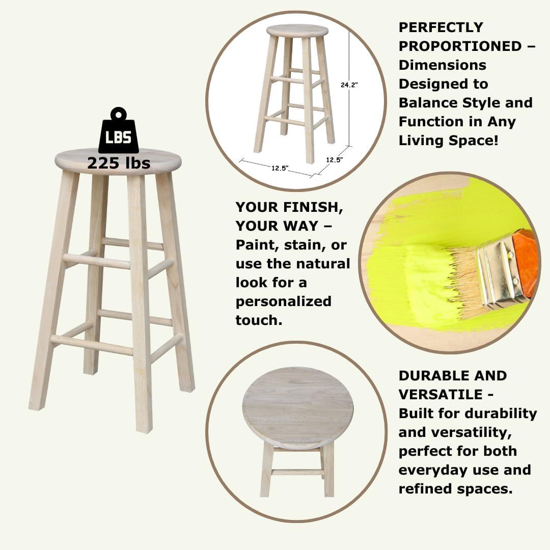 Round Top Barstool Unfinished - International Concepts