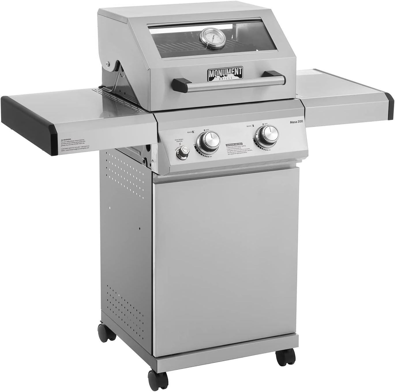 Monument Grills 14633 2-Burner Liquid Propane 24000 BTU Gas Grill with Cabinet, Stainless Steel