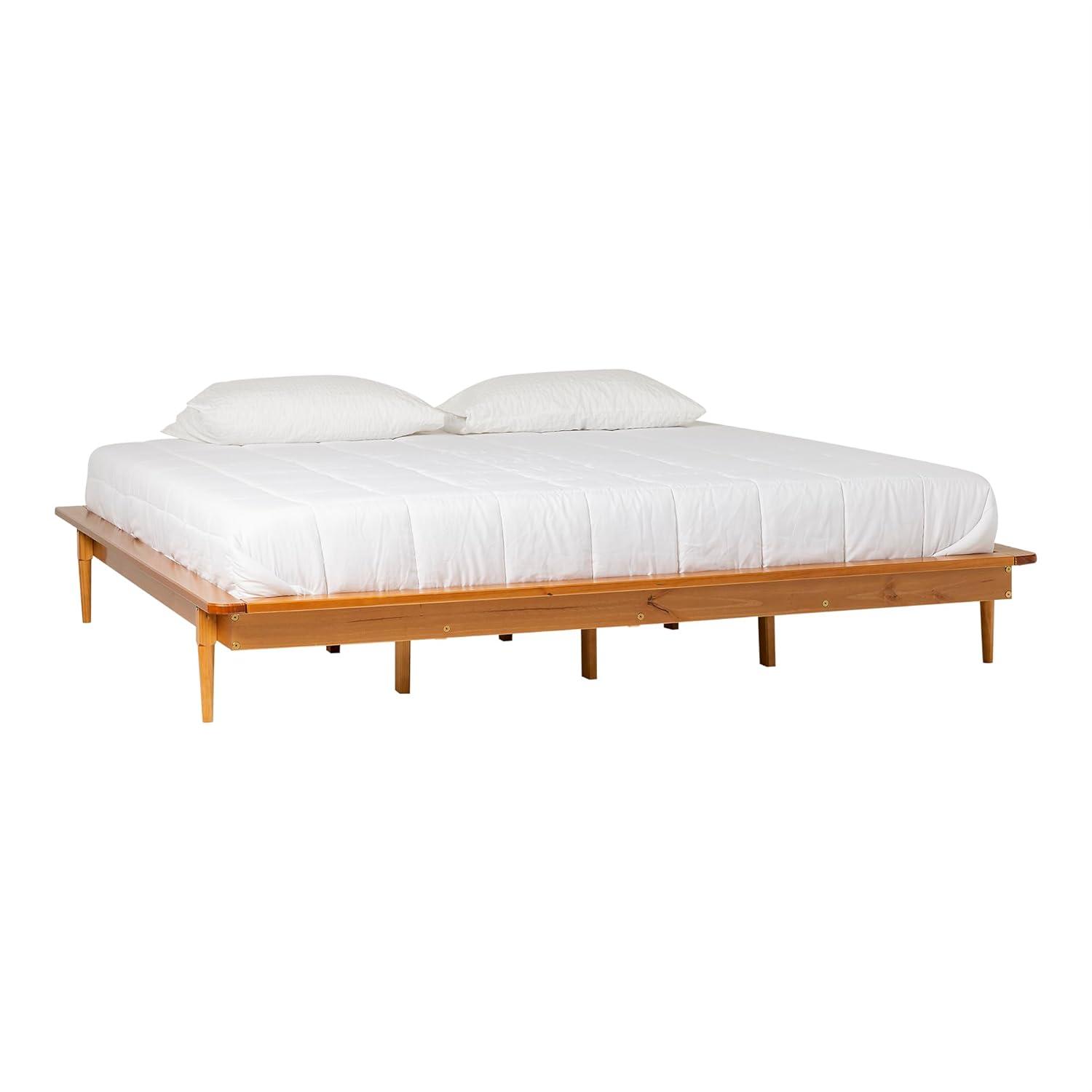 George Oliver Mid-Century Modern Solid Wood King Platform Bed Frame