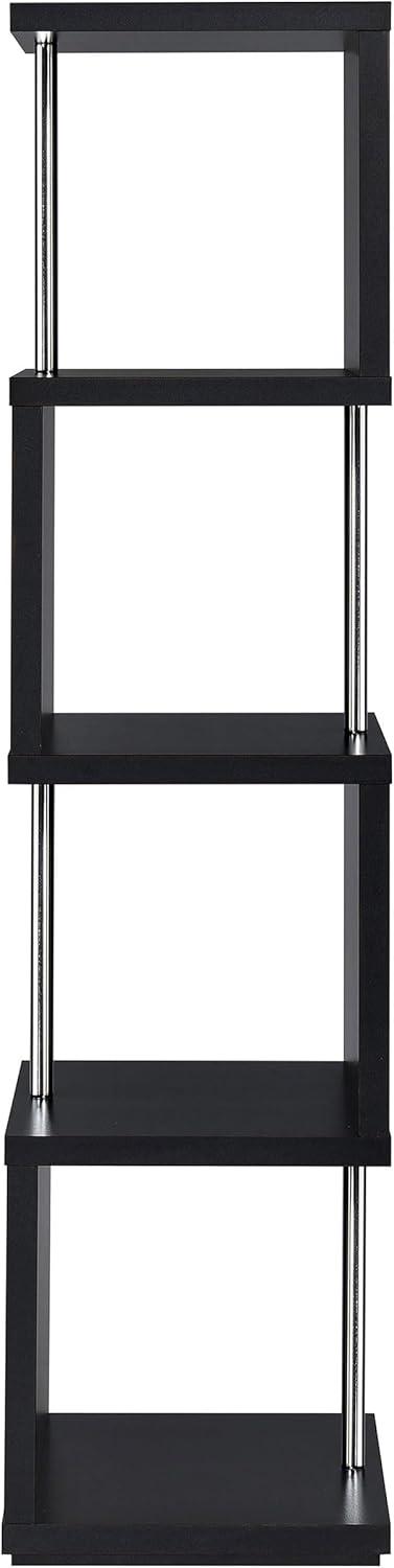 66.5" Baxter 4 Shelf Zig Zag Bookcase with Chrome Details Black - Coaster: Modern Storage Display