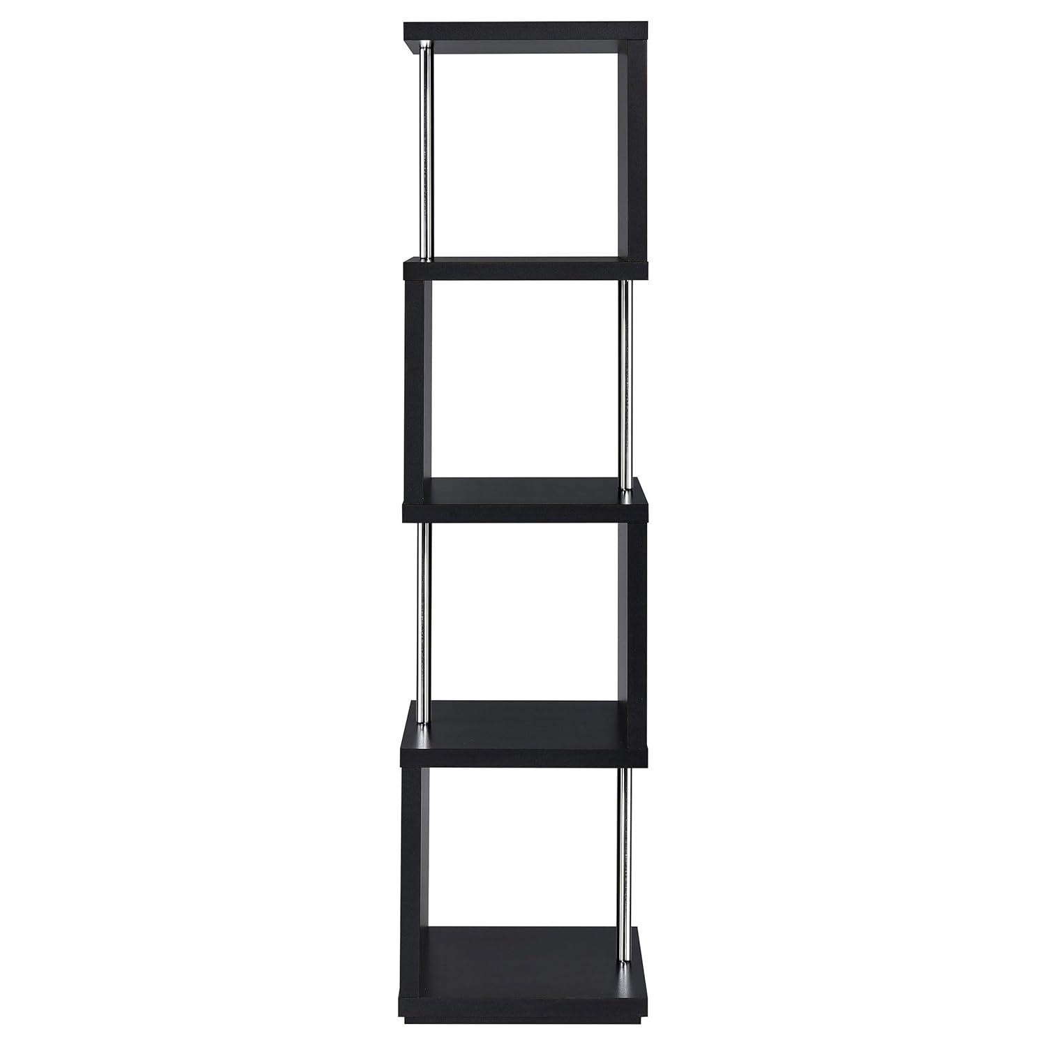 66.5" Baxter 4 Shelf Zig Zag Bookcase with Chrome Details Black - Coaster: Modern Storage Display