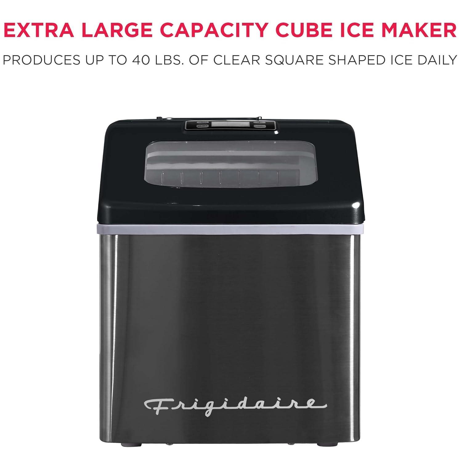 Frigidaire Frigidaire Countertop Stainless Steel Ice Maker with Transparent Window, Clear Ice Cube Maker, 40 lbs.
