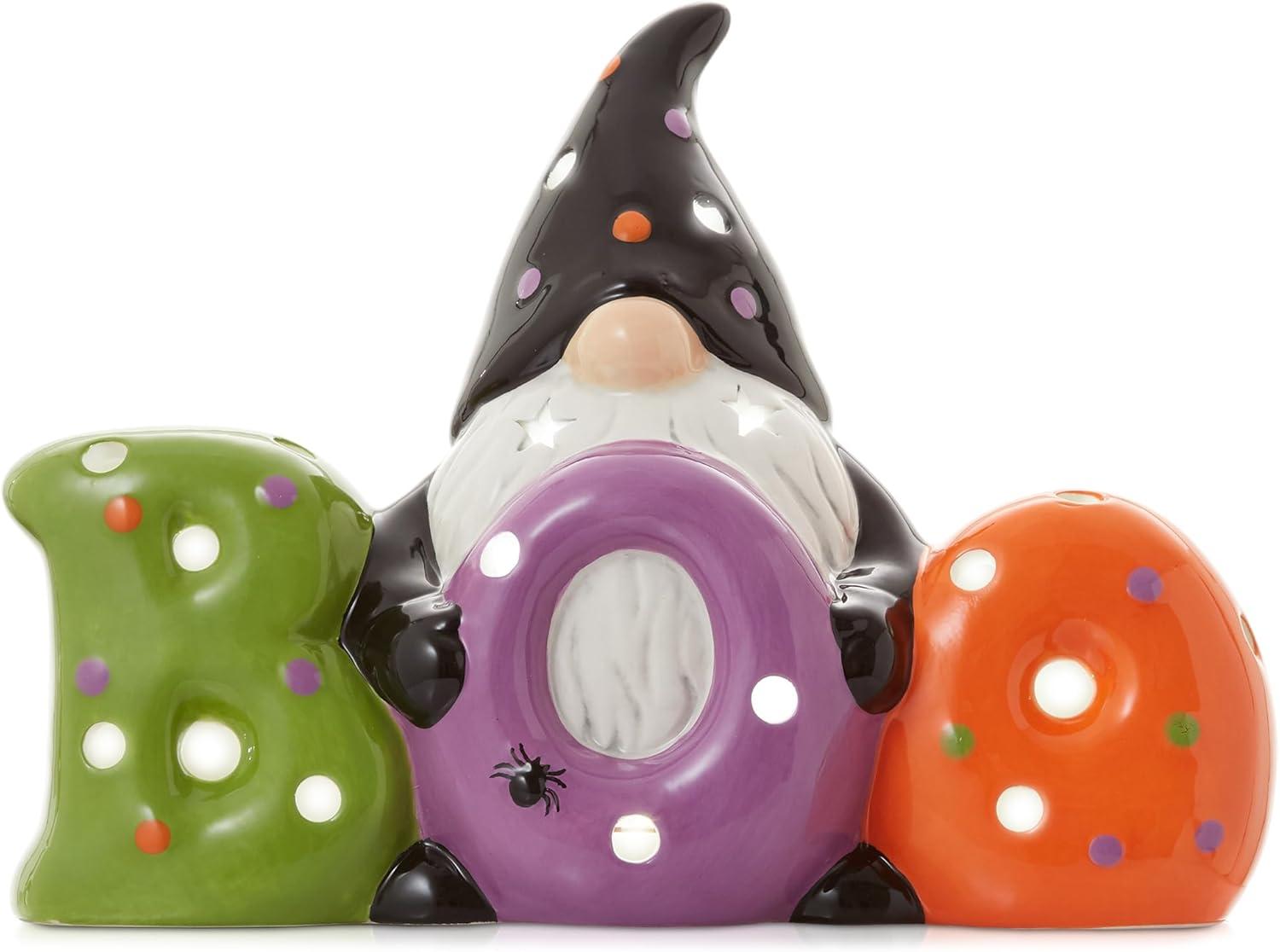 Pre-Lit Ceramic Halloween BOO Gnome Hand-Painted Tabletop Decor