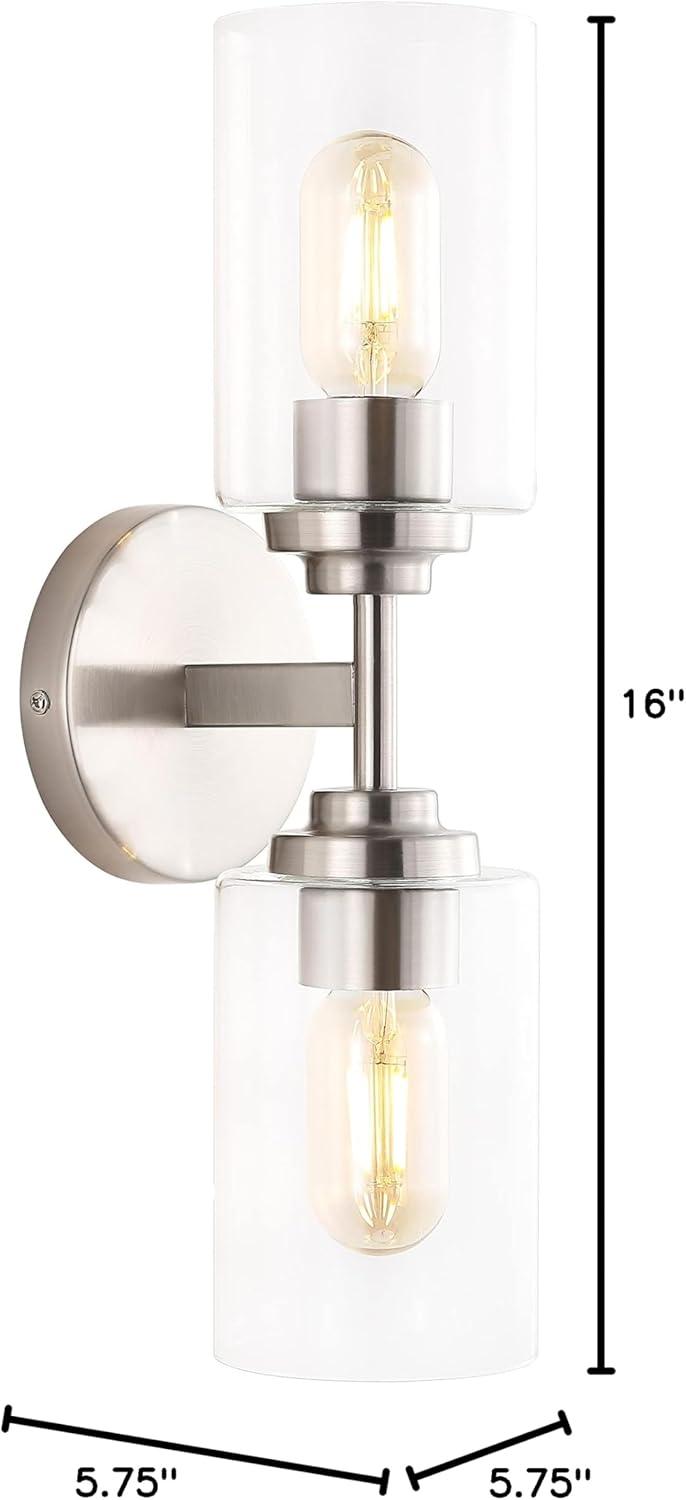 Nickel Cylinder 2-Light Industrial Vanity Sconce