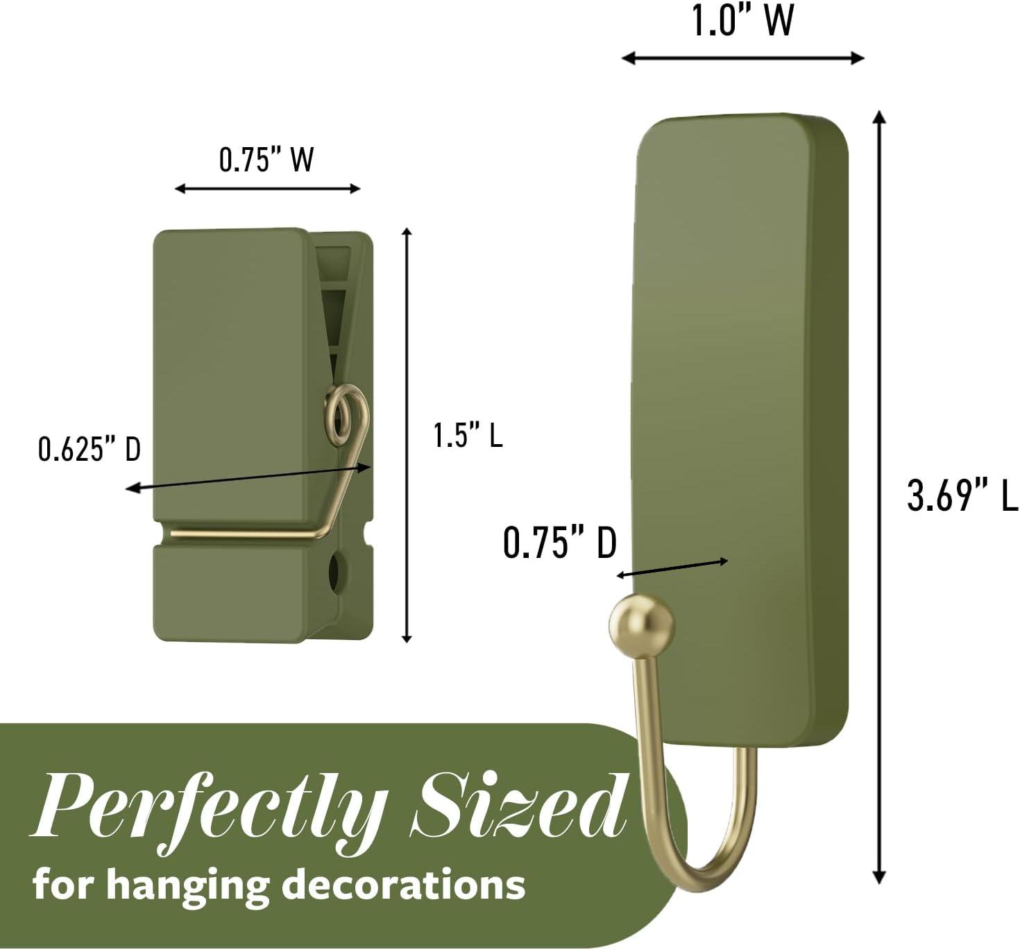 Sage Green Plastic Self-Adhesive Hooks and Clips Pack