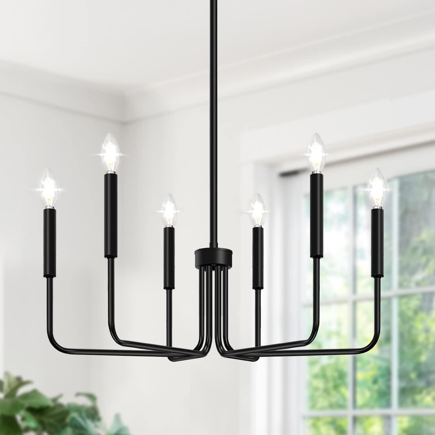 Farmhouse Chandelier Pendant Lighting Black Pendant Light Fixtures 6-Light Industrial Iron Chandeliers for Kitchen Island, Foyer, Living Room, Dining Room