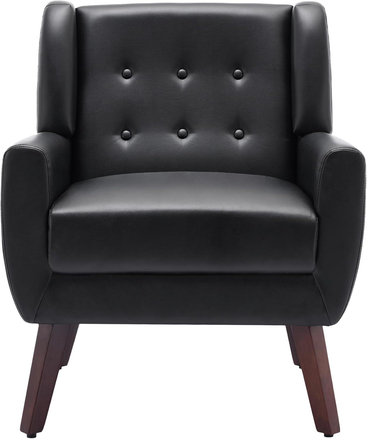 UIXE Faux Leather Accent Chair Upholstered Comfortable Armchair Modern Bedroom Chairs with Solid Wooden Legs, Brown